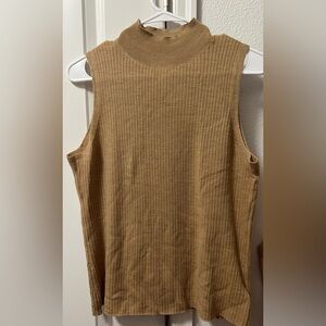 H by Halston Ribbed Sleeveless Top in Tan merino wool